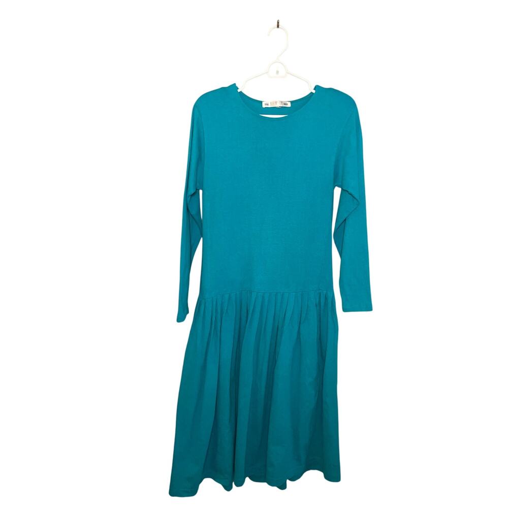 Vintage Women's 8-10 80's Blue Green Drop Waist w/ Pockets IVY Brand Dress